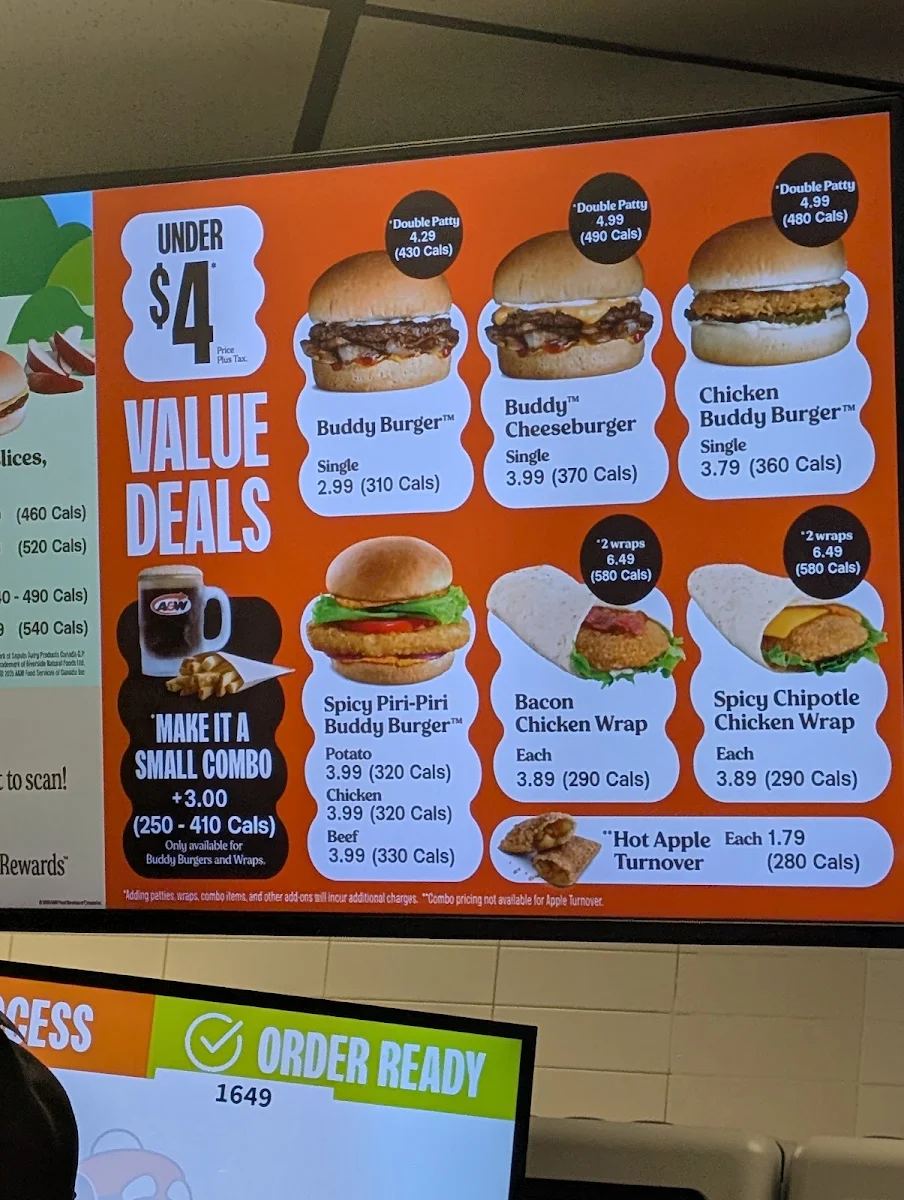 Menu, A&W Canada