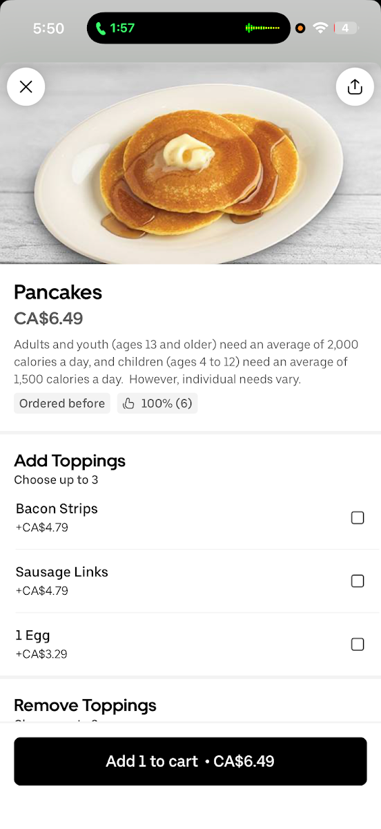 Menu, A&W Canada