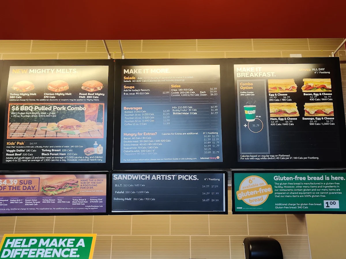 Menu, Subway