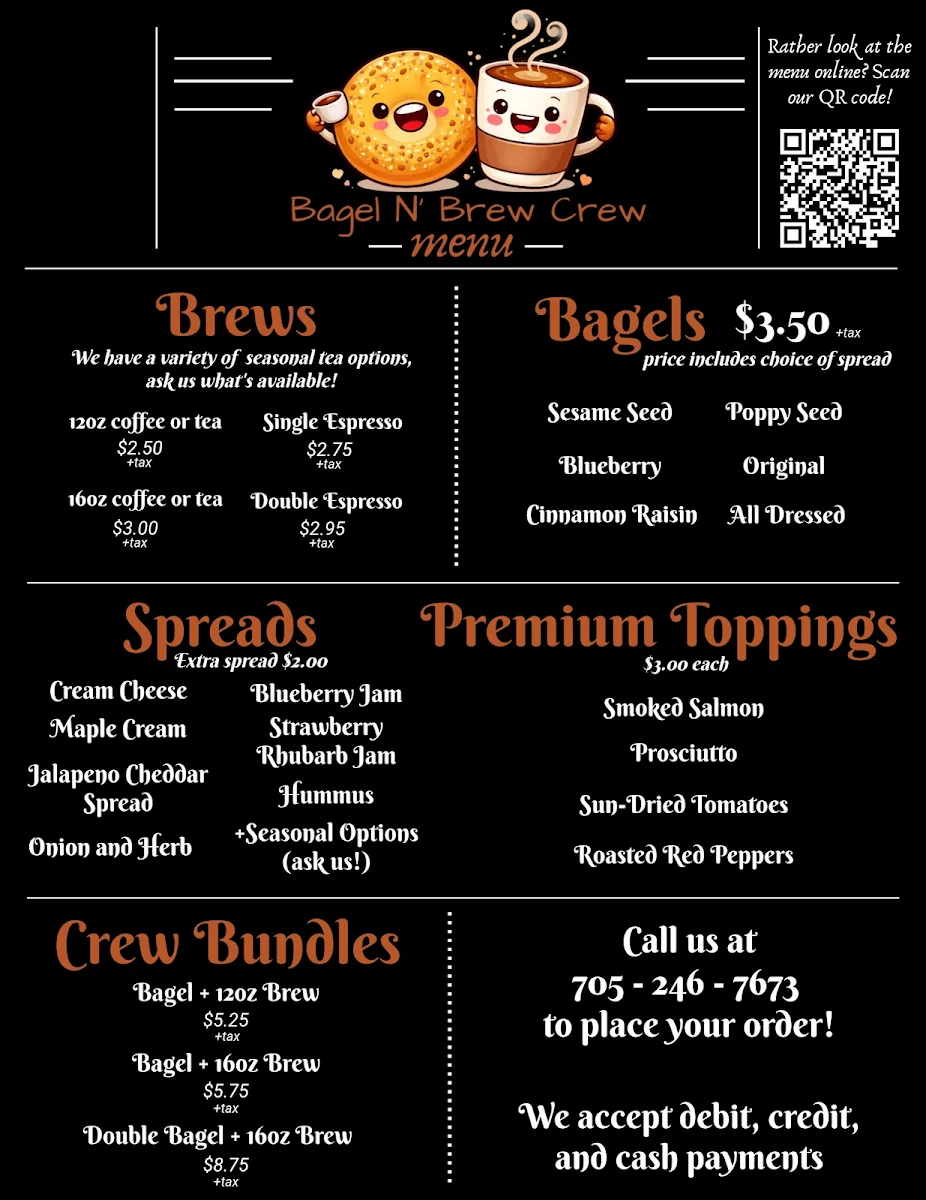 Menu, Bagel N' Brew Crew