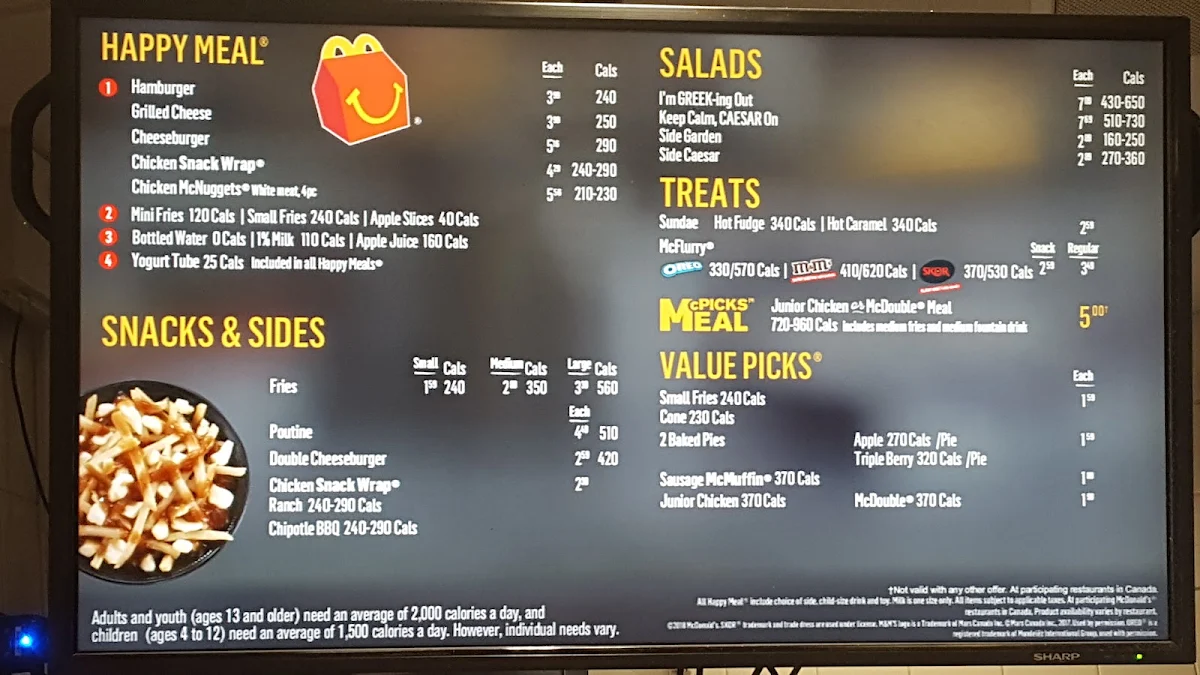 Menu, McDonald's
