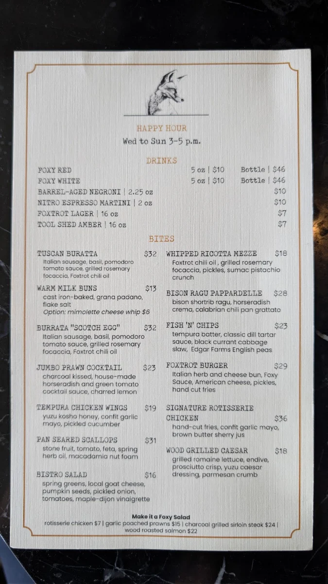 Menu, Foxtrot at Spruce Meadows
