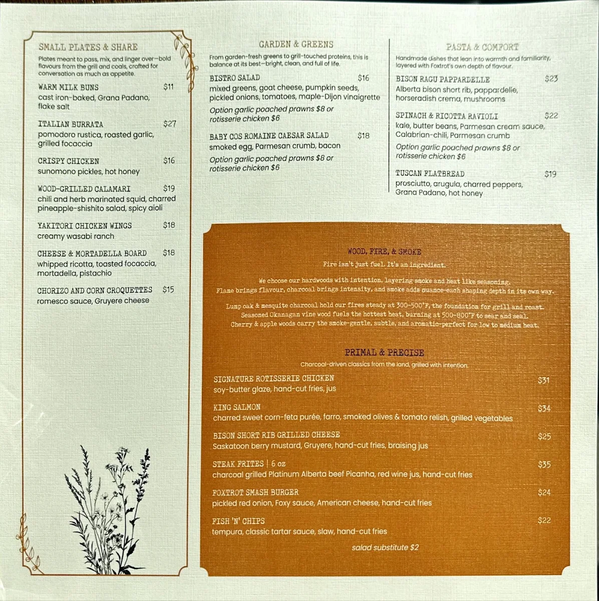 Menu, Foxtrot at Spruce Meadows