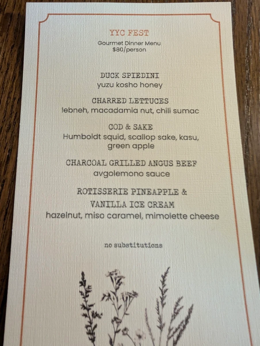 Menu, Foxtrot at Spruce Meadows