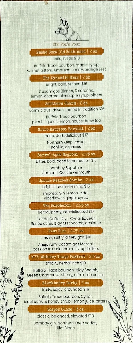 Menu, Foxtrot at Spruce Meadows