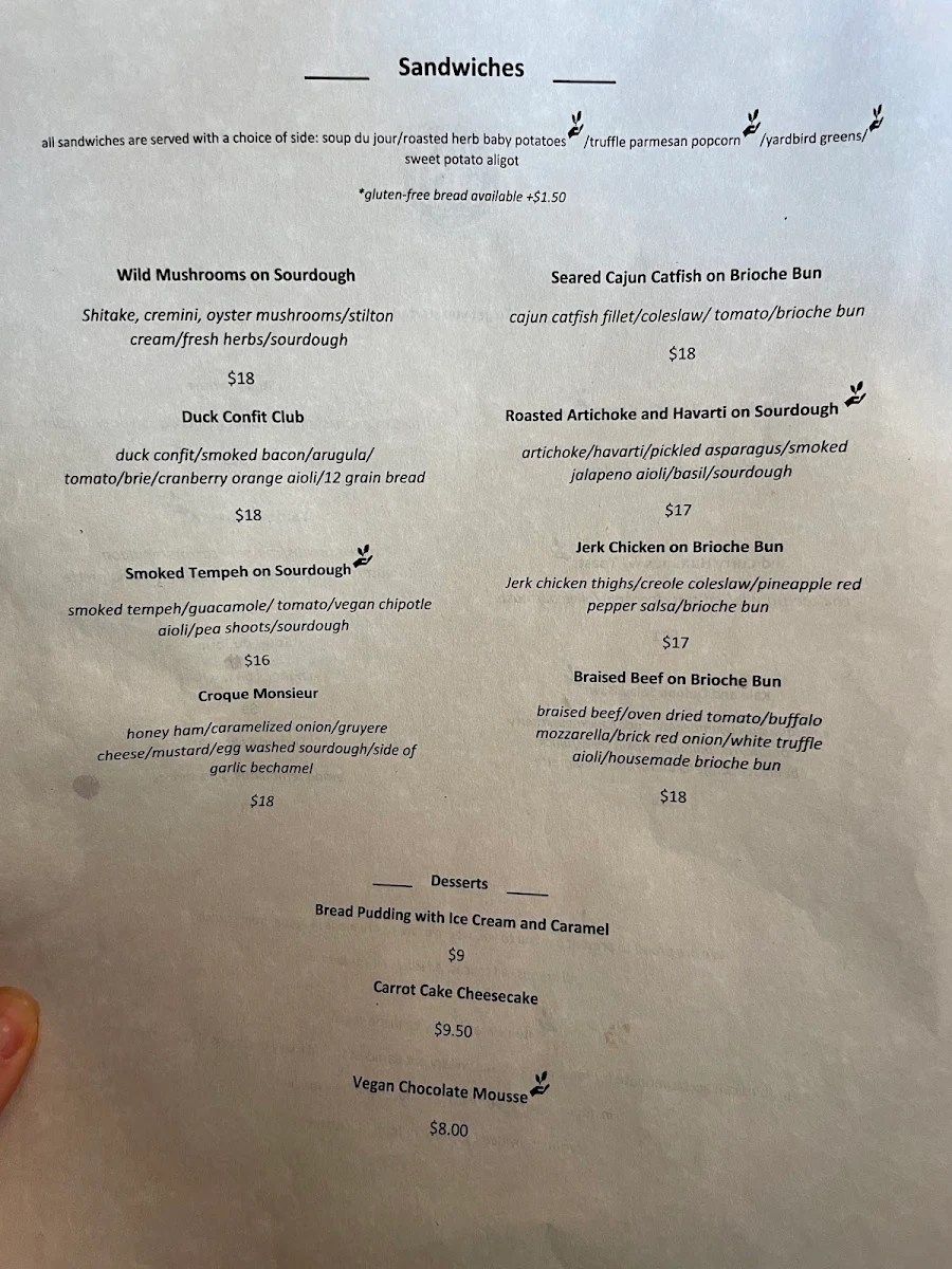 Menu, the yardbird
