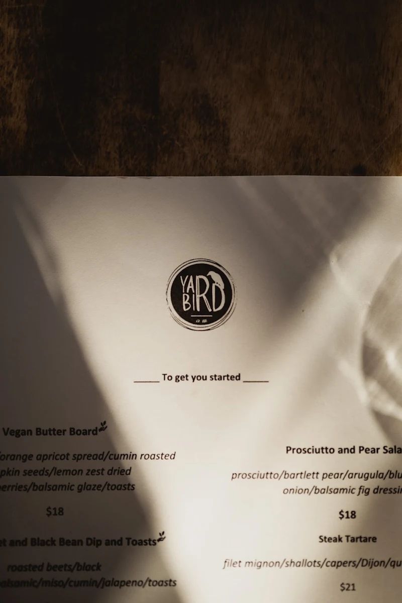 Menu, the yardbird