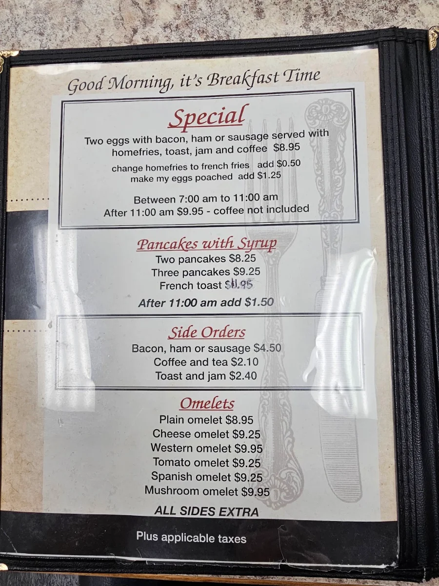 Menu, Queens Café Restaurant