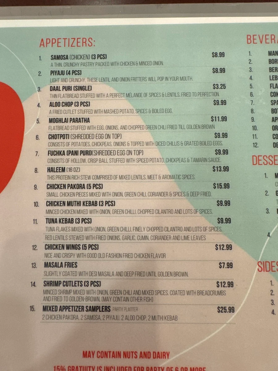 Menu, ADDA Bengali Kitchen & Catering