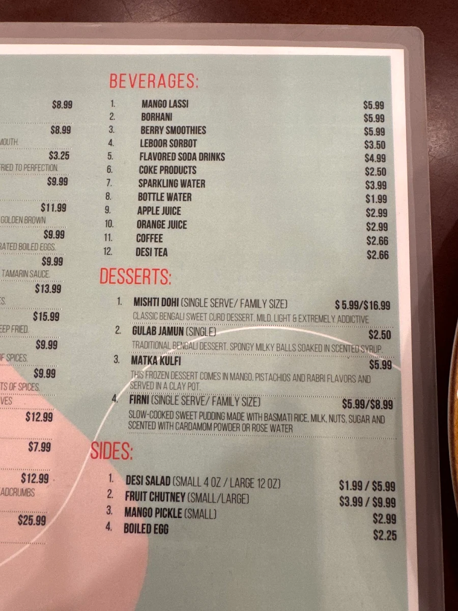 Menu, ADDA Bengali Kitchen & Catering