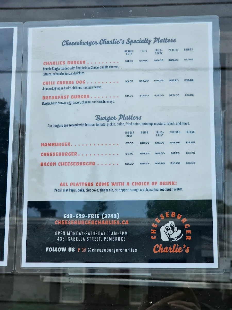 Menu, Cheeseburger Charlie's