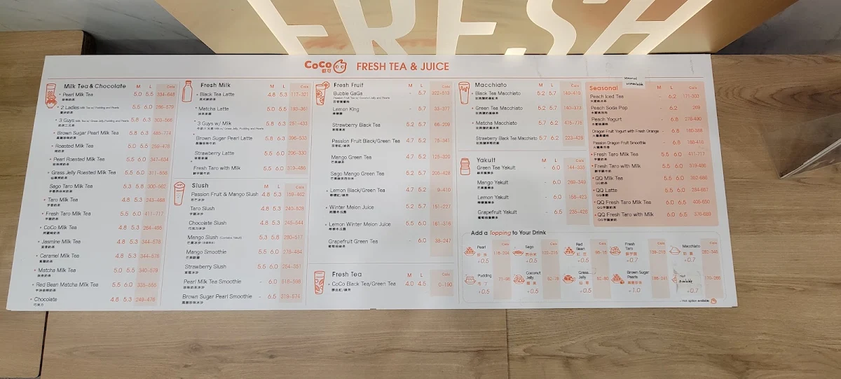 Menu, CoCo Bubble Tea - Erin Mills & Eglinton Mississauga