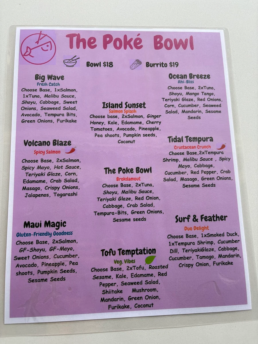 Menu, The Poke Bowl