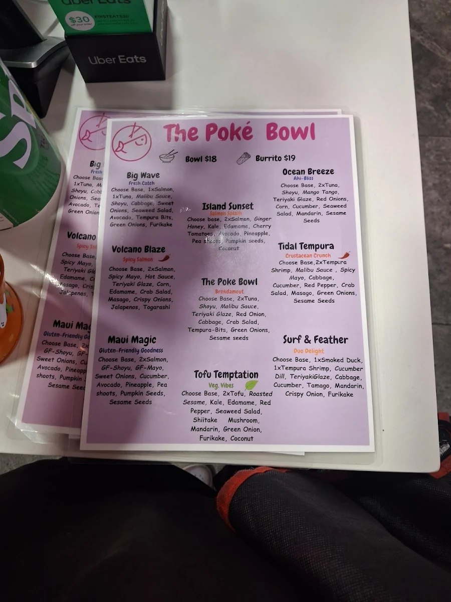 Menu, The Poke Bowl