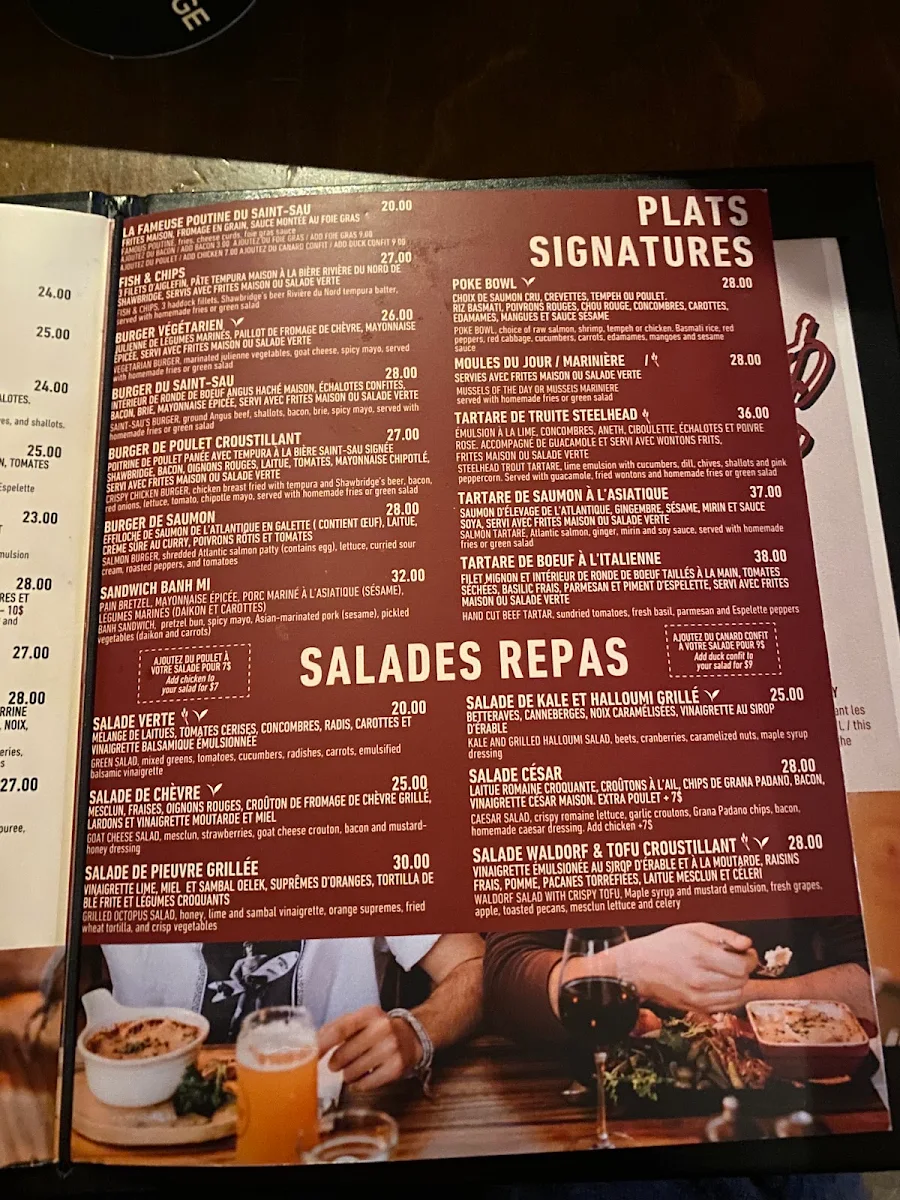 Menu, Restaurant Le Saint Sau Pub Gourmand