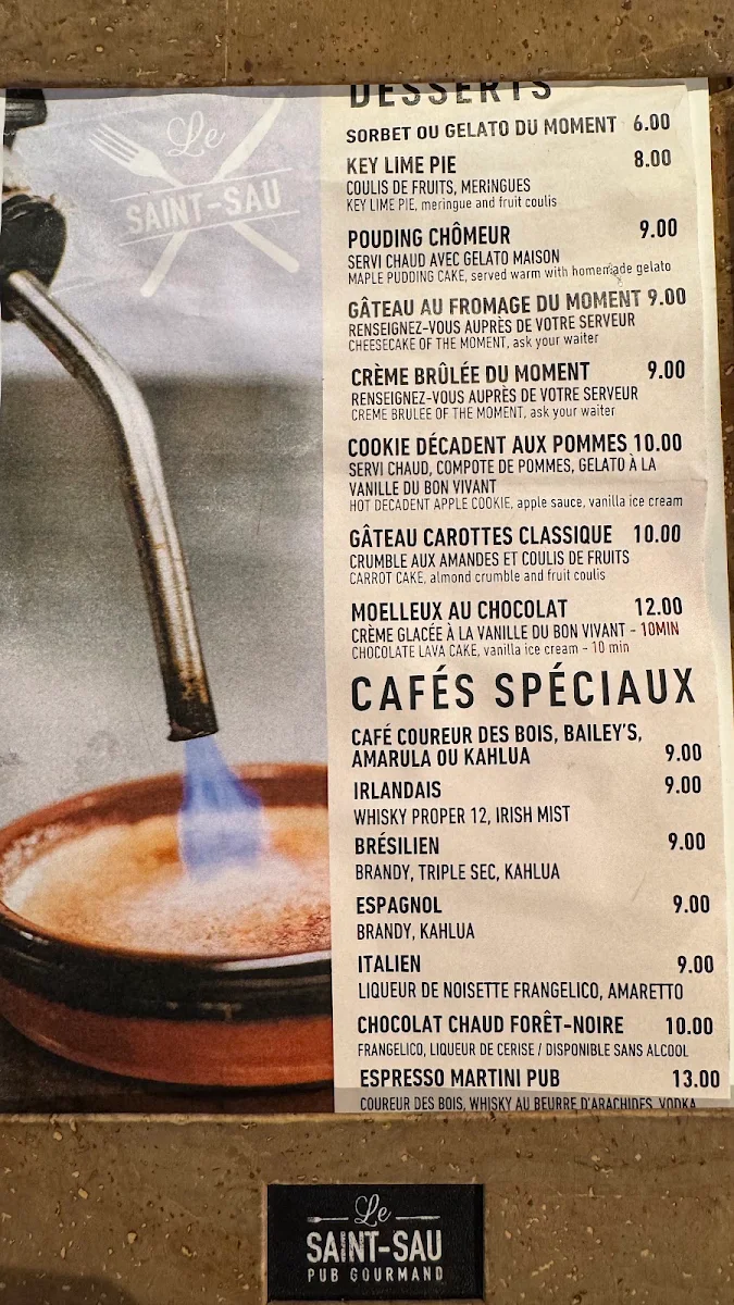 Menu, Restaurant Le Saint Sau Pub Gourmand