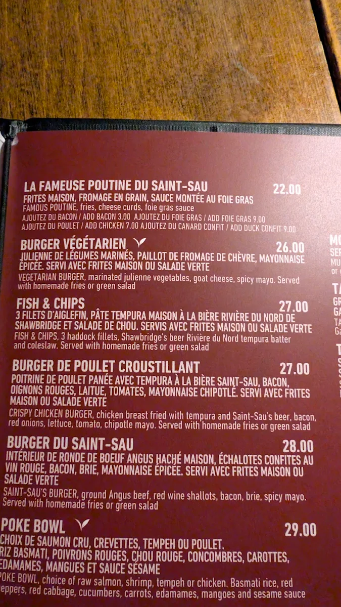Menu, Restaurant Le Saint Sau Pub Gourmand