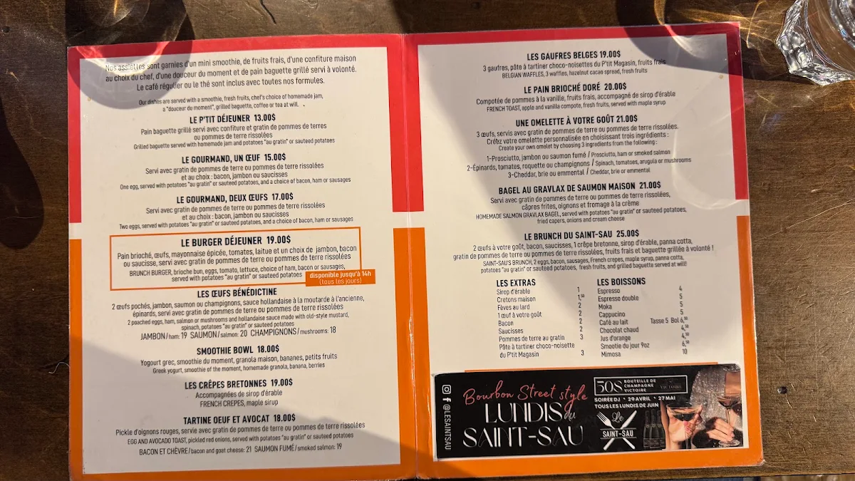 Menu, Restaurant Le Saint Sau Pub Gourmand