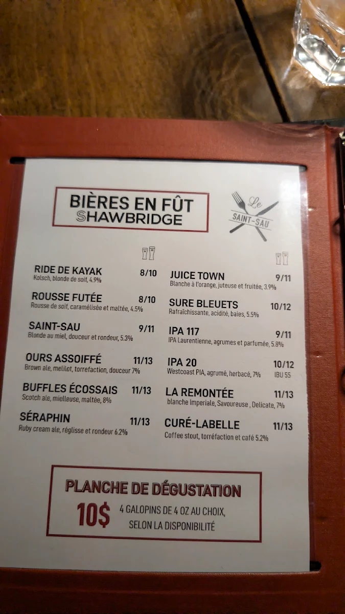 Menu, Restaurant Le Saint Sau Pub Gourmand