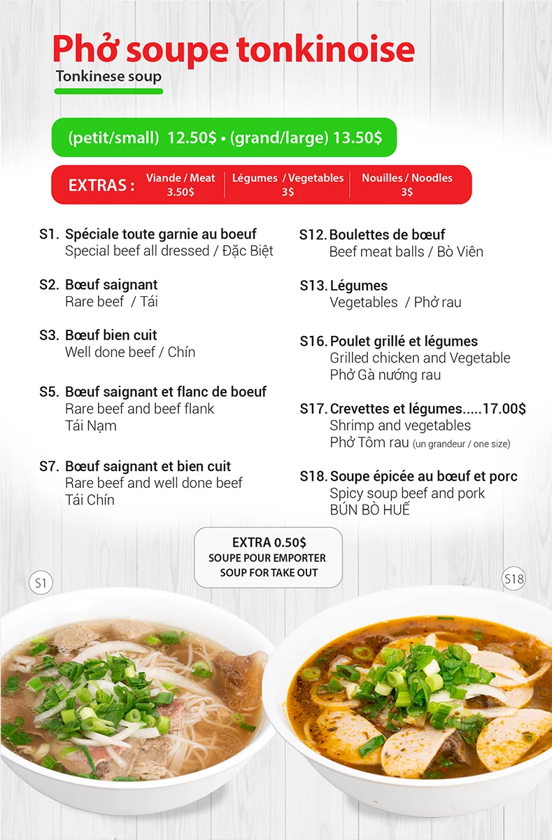 Menu, Miss Pho Laval