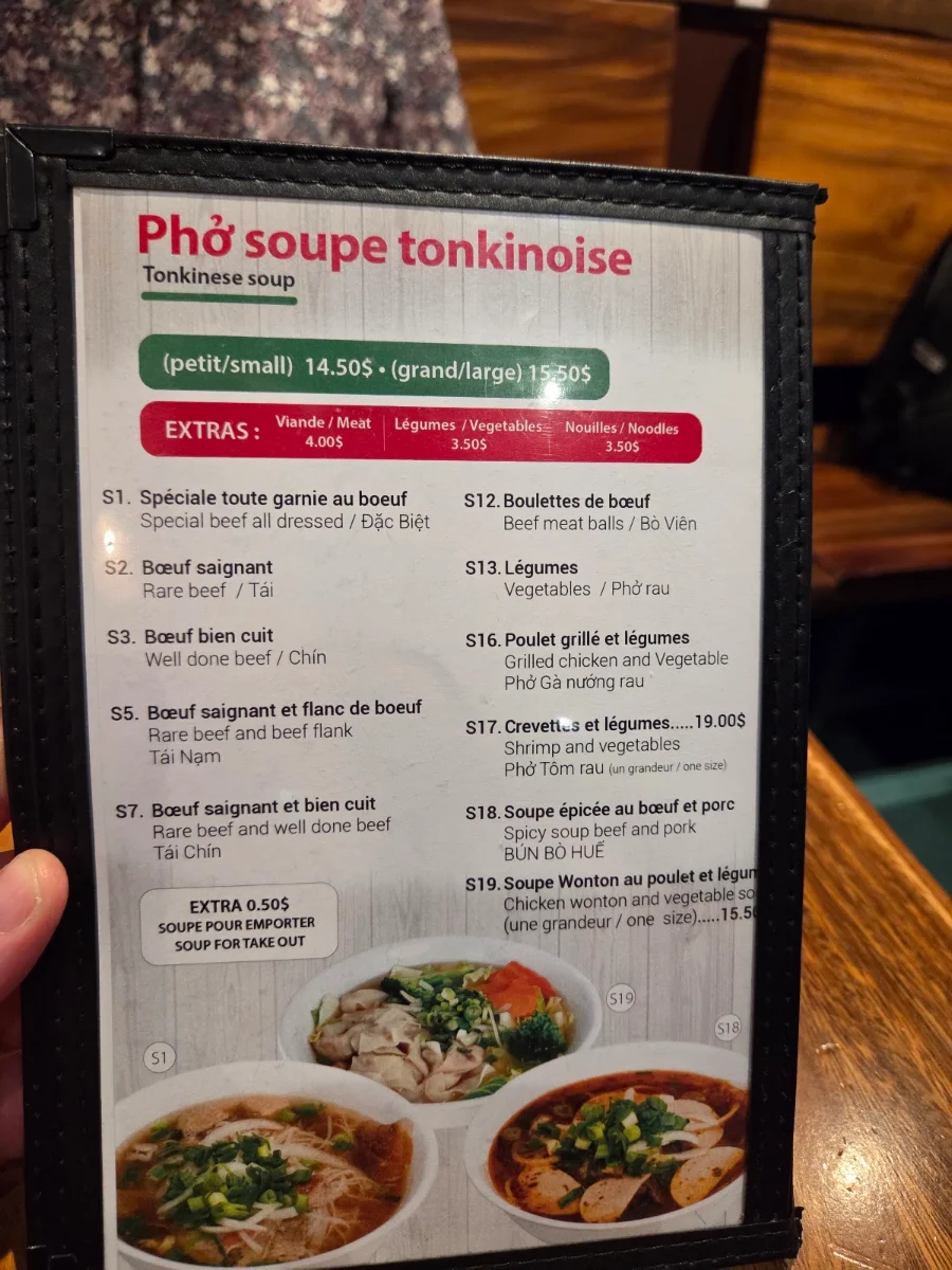 Menu, Miss Pho Laval
