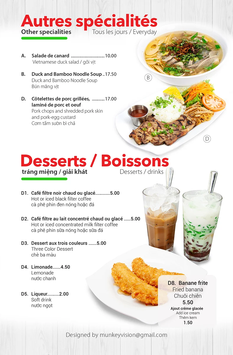 Menu, Miss Pho Laval