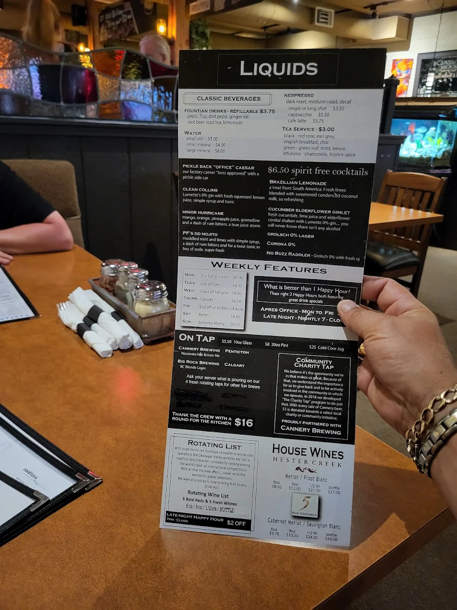 Menu, Pasta Factory