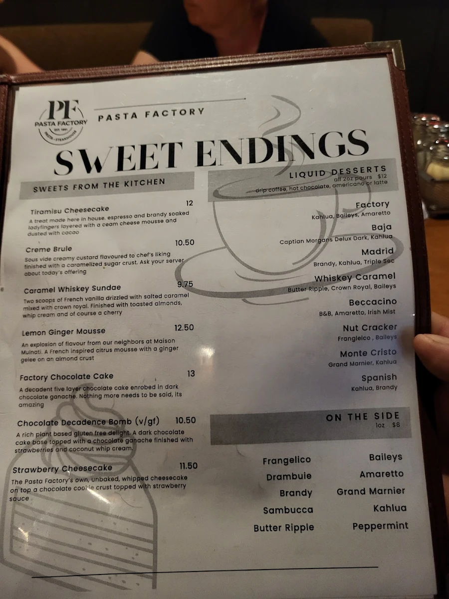 Menu, Pasta Factory