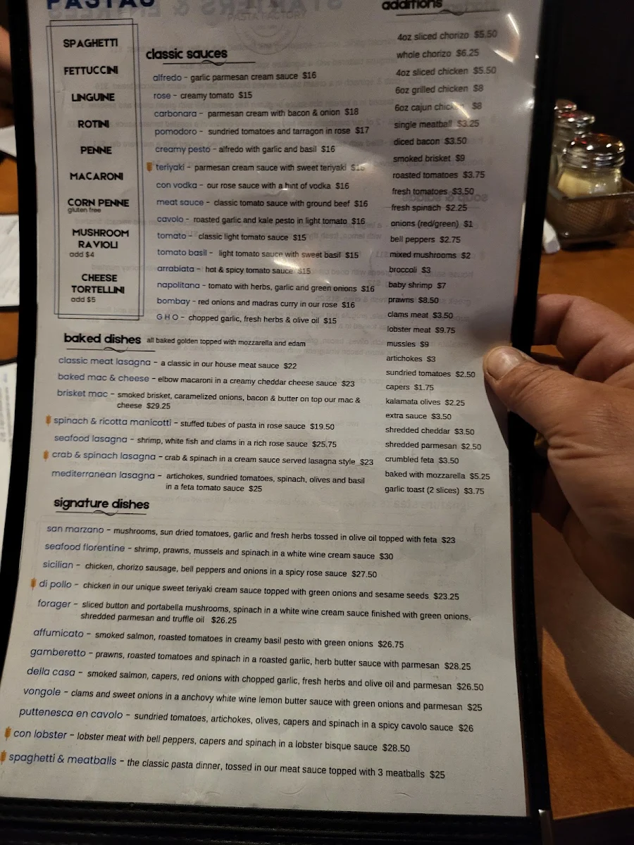 Menu, Pasta Factory