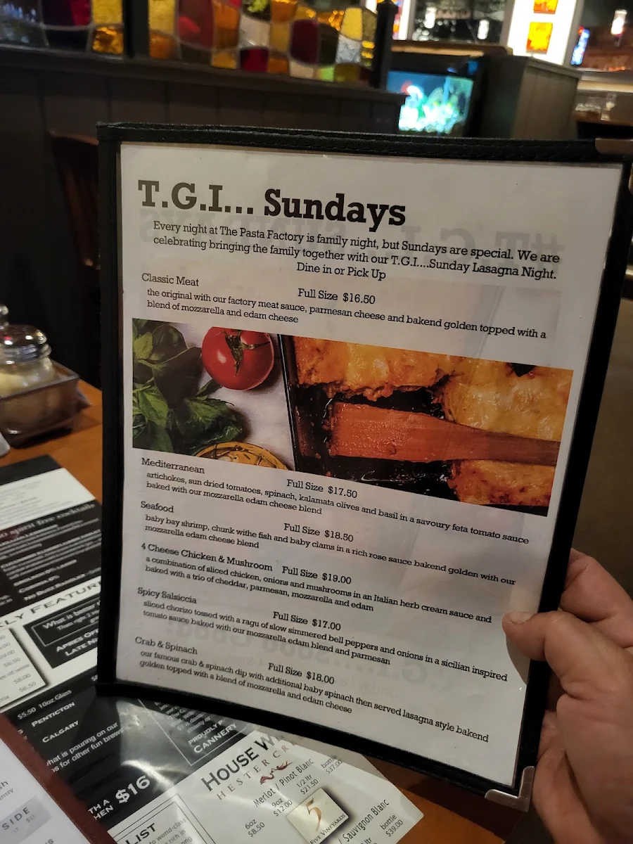 Menu, Pasta Factory