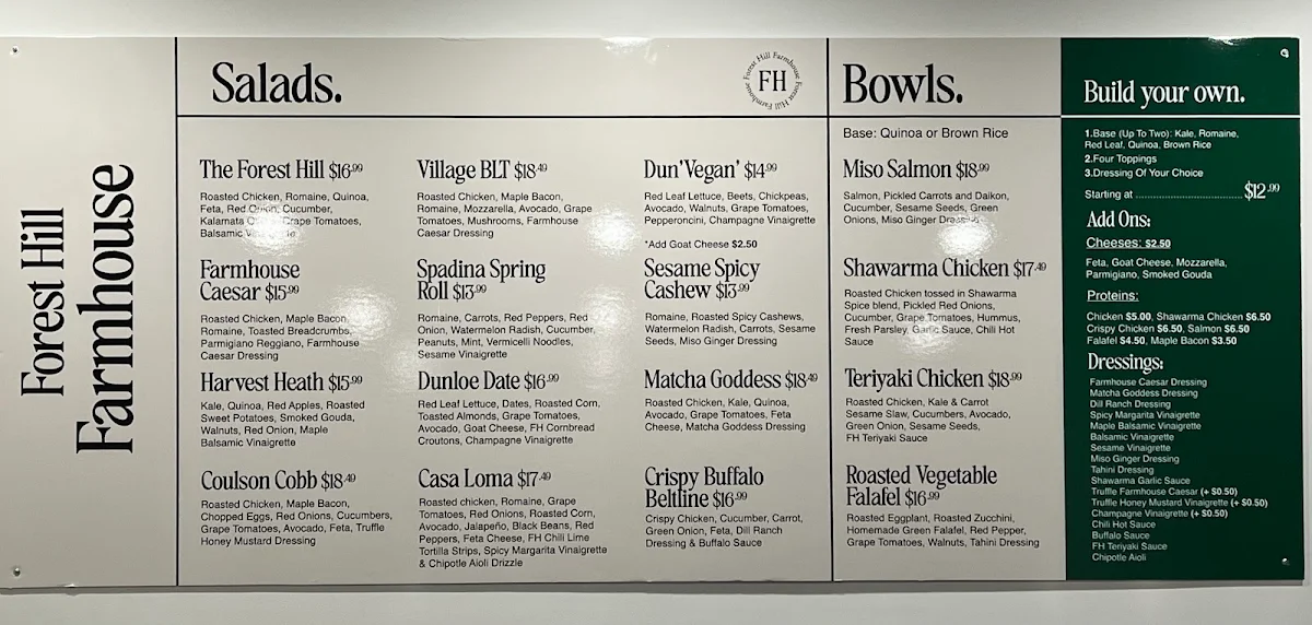 Menu, Forest Hill Farmhouse
