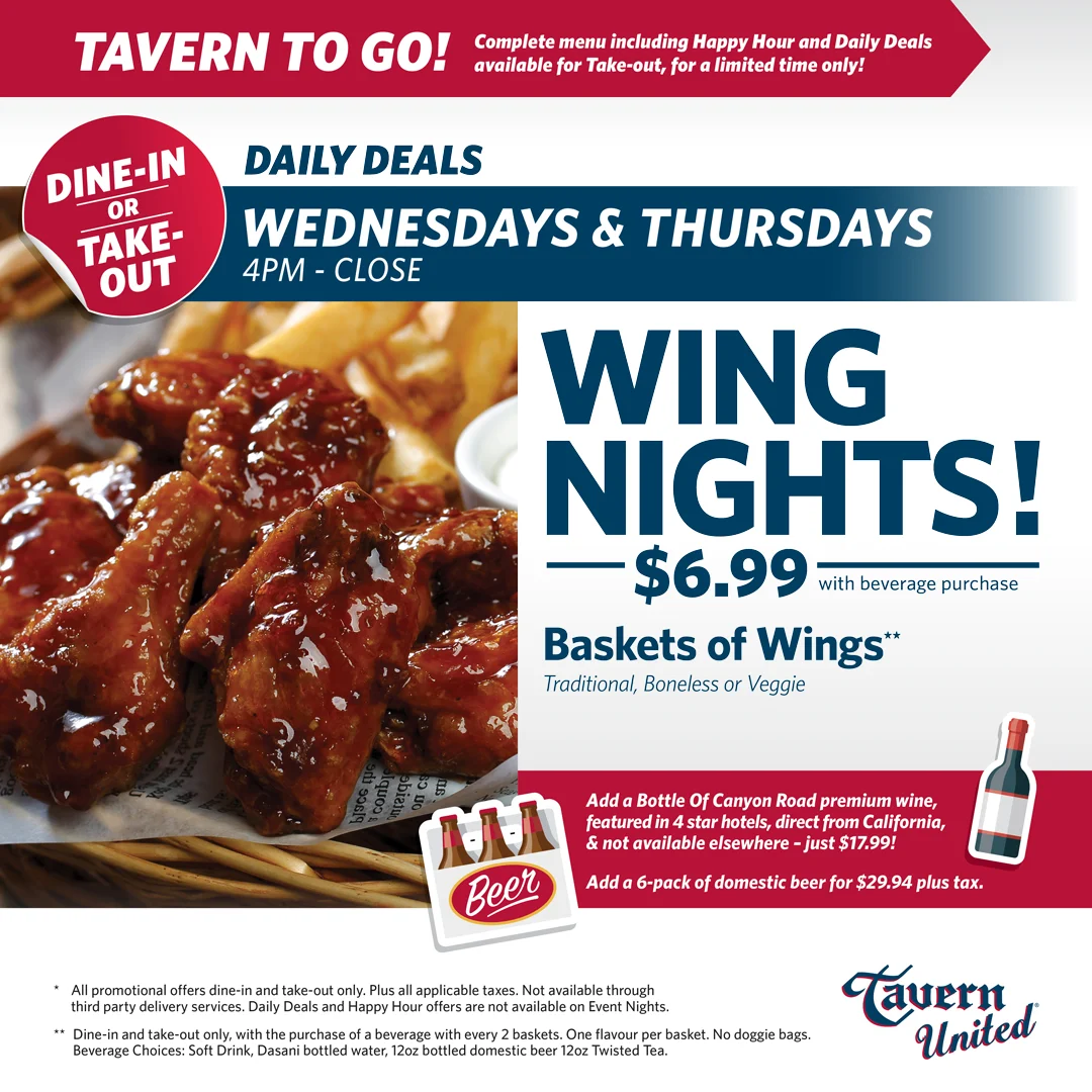 Menu, Tavern United Transcona