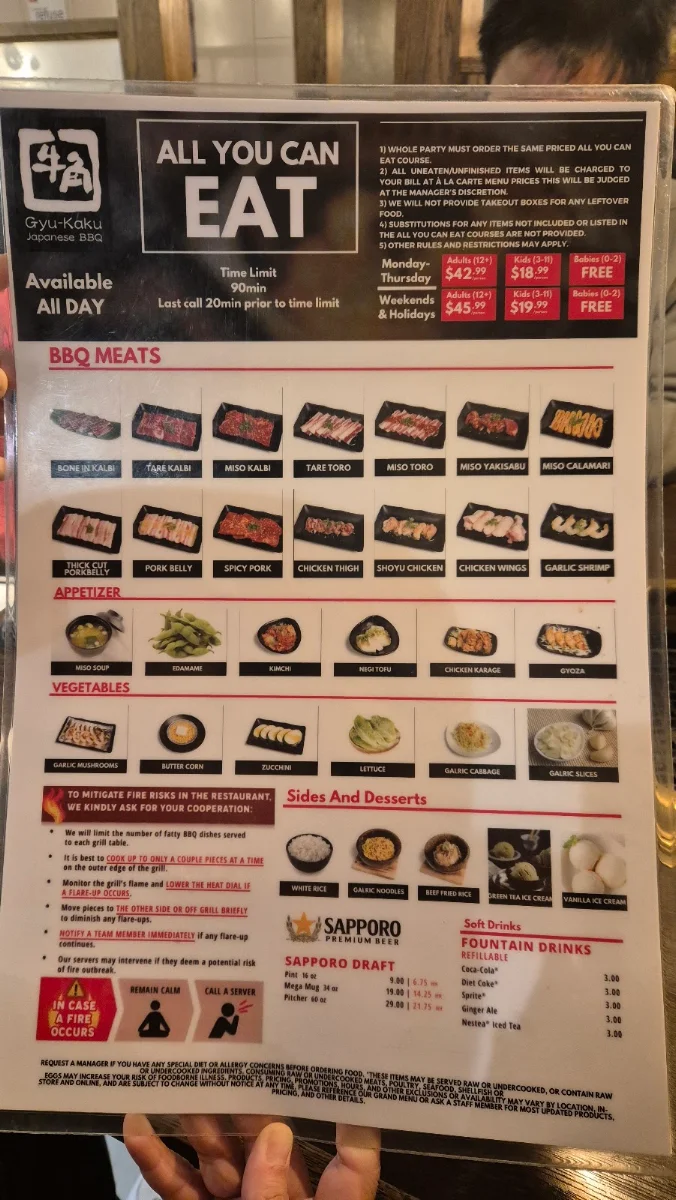 Menu, Gyu-Kaku Japanese BBQ