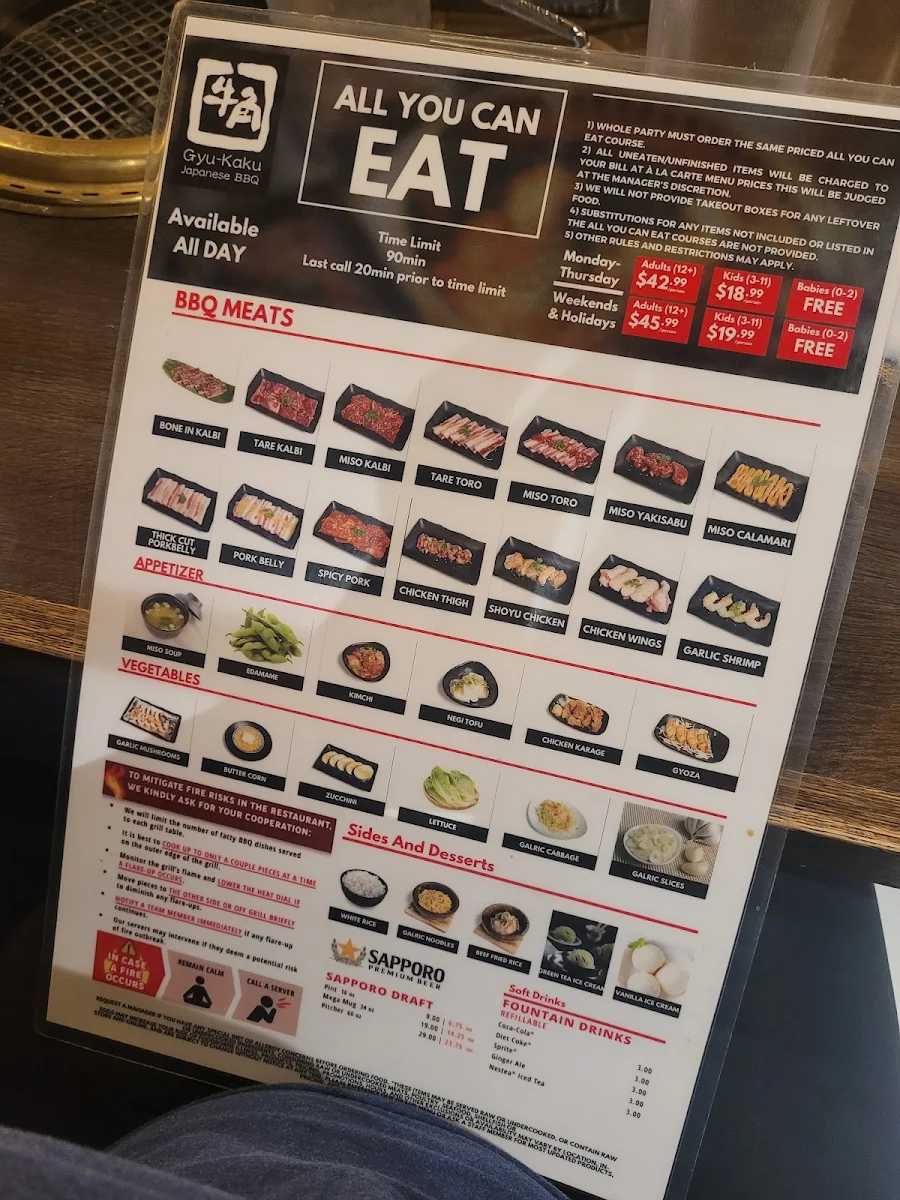 Menu, Gyu-Kaku Japanese BBQ