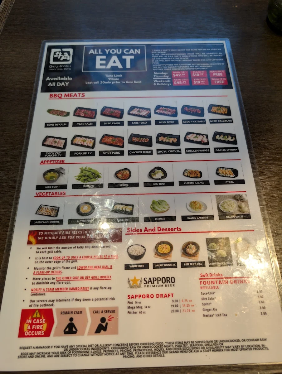 Menu, Gyu-Kaku Japanese BBQ