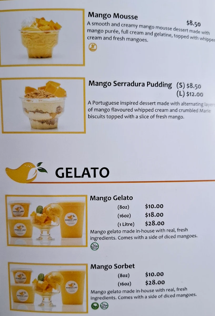 Menu, Mango Like Desserts Scarborough