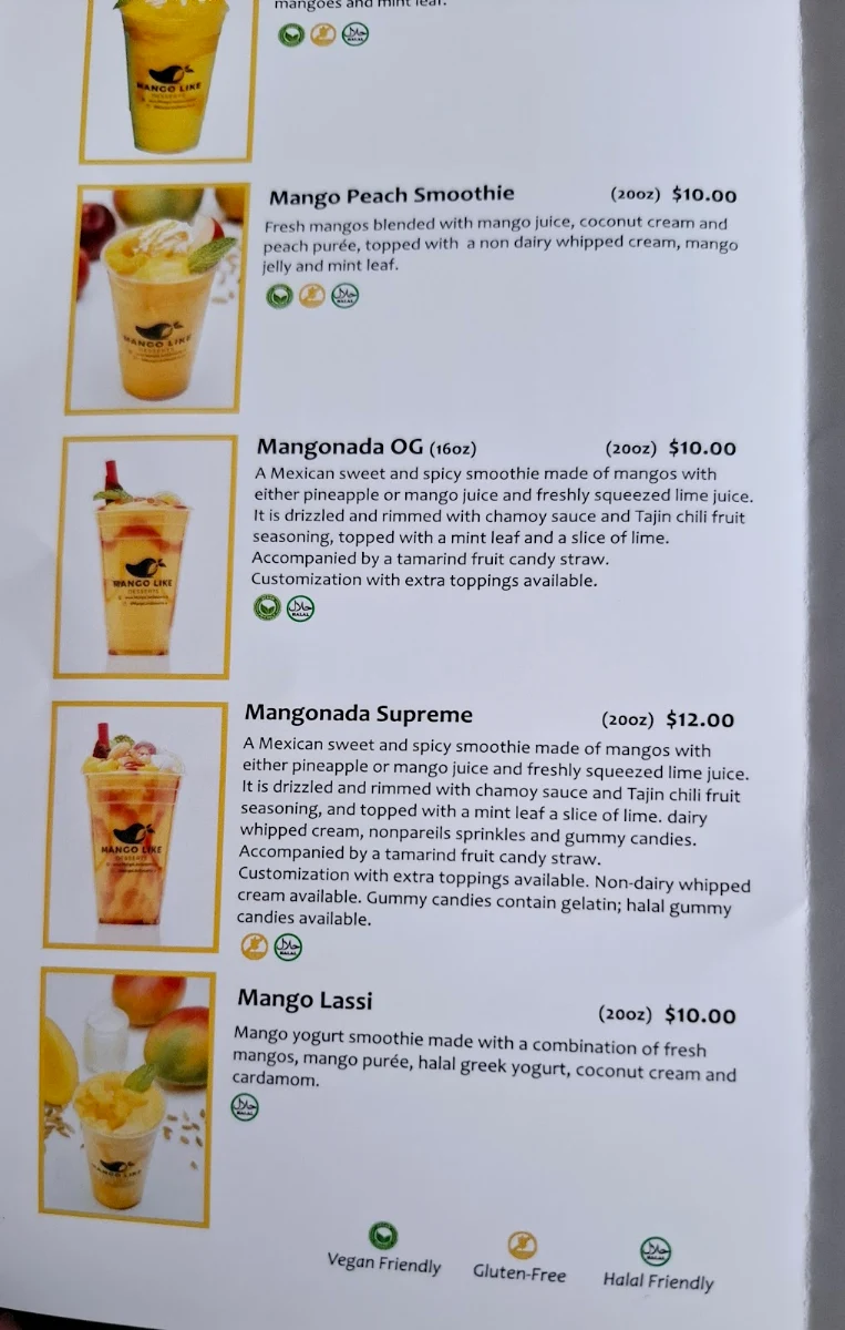 Menu, Mango Like Desserts Scarborough