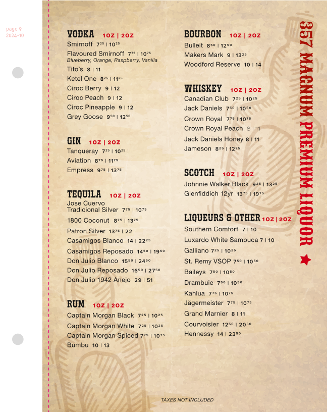 Menu, The Barn Country Bar