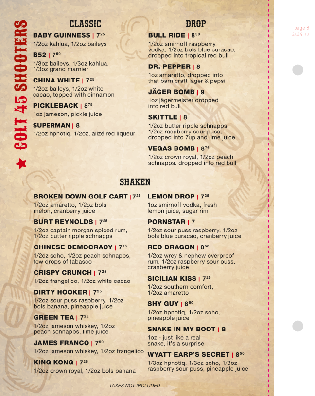 Menu, The Barn Country Bar