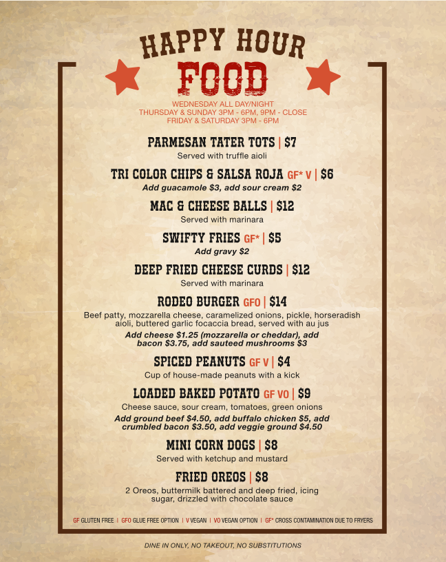 Menu, The Barn Country Bar