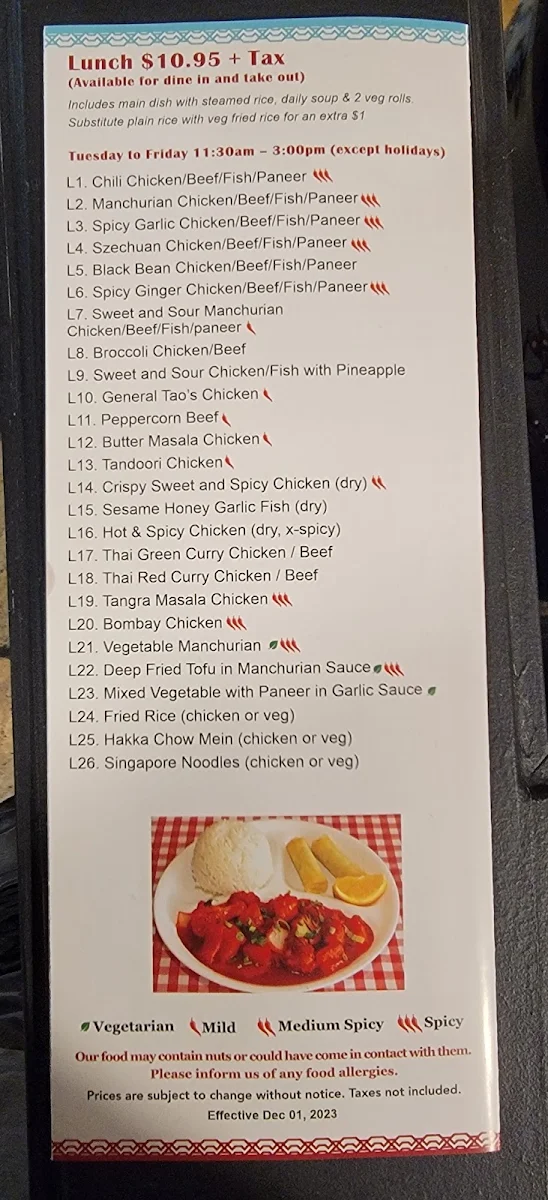 Menu, Hakka Spice
