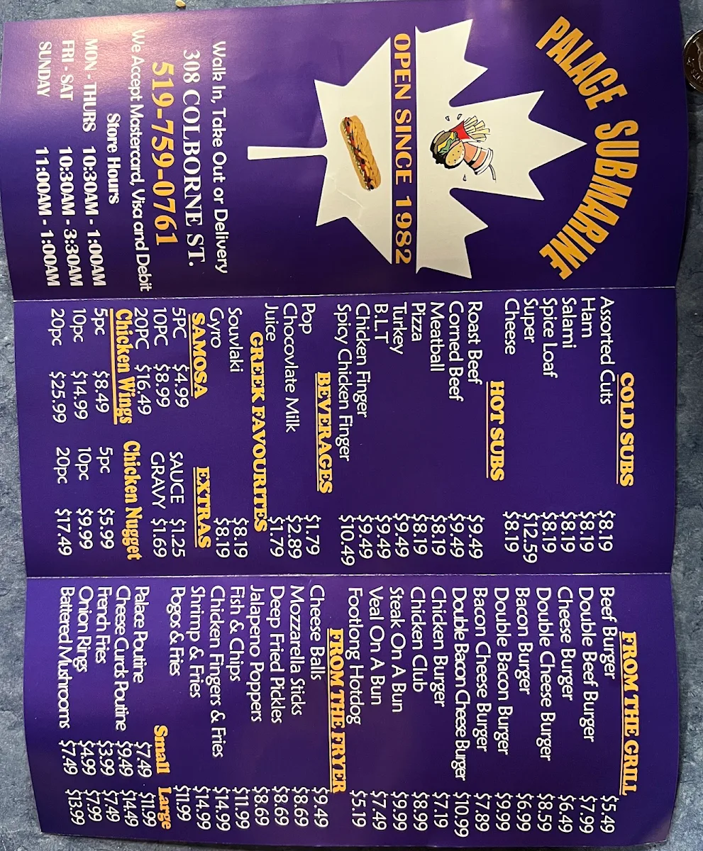 Menu, Palace Submarine