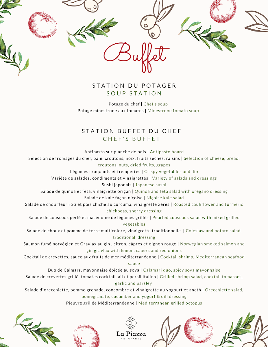 Menu, La Piazza