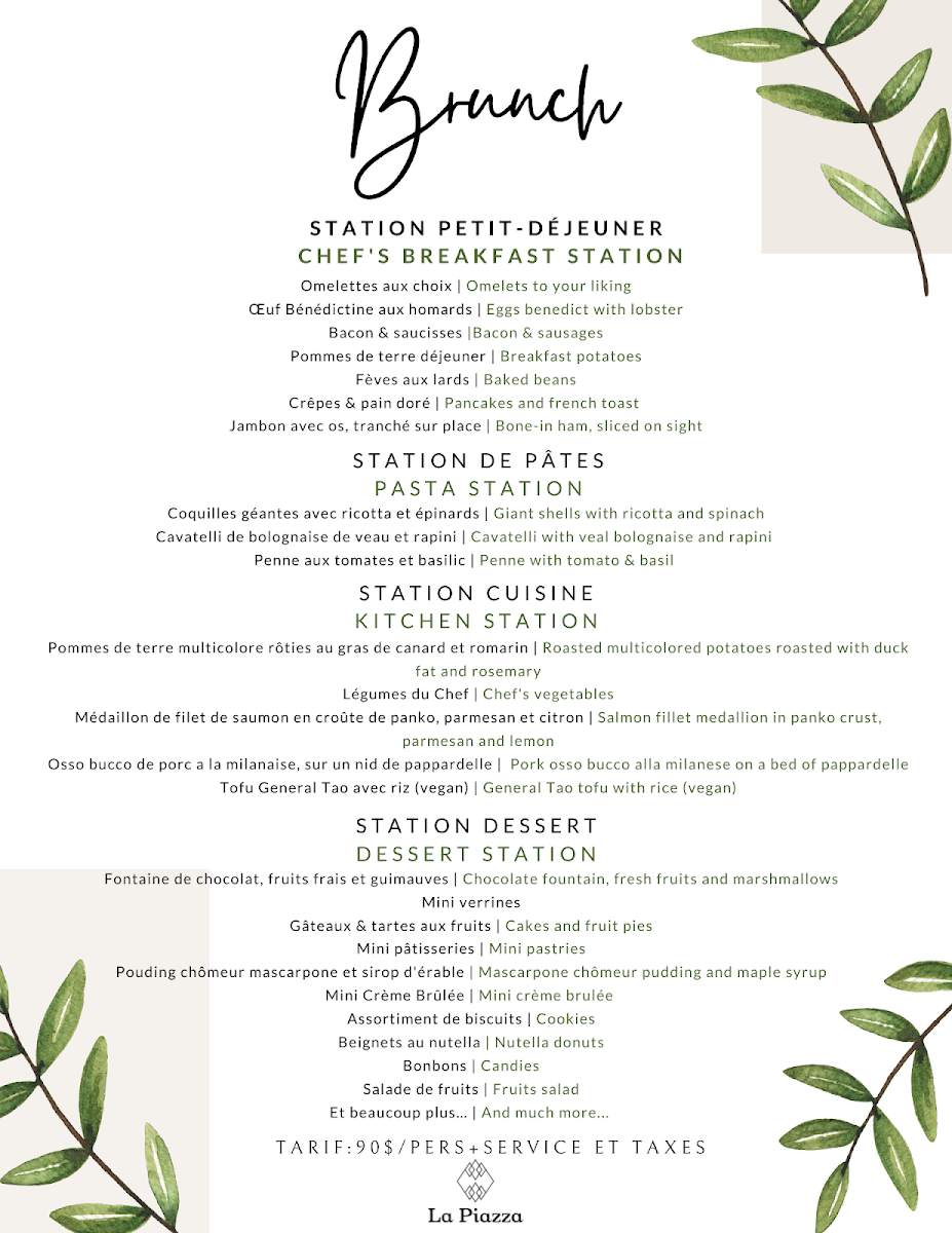 Menu, La Piazza