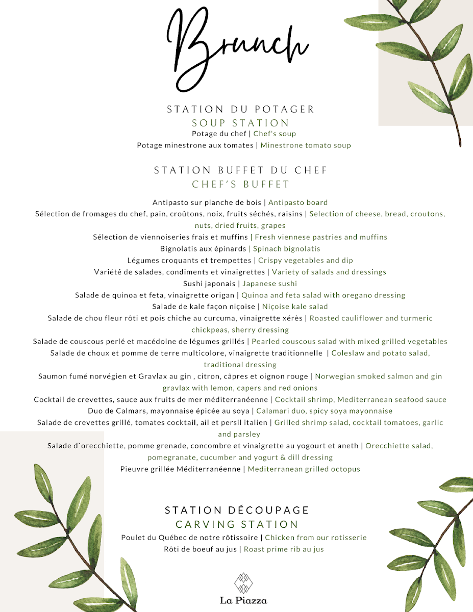 Menu, La Piazza