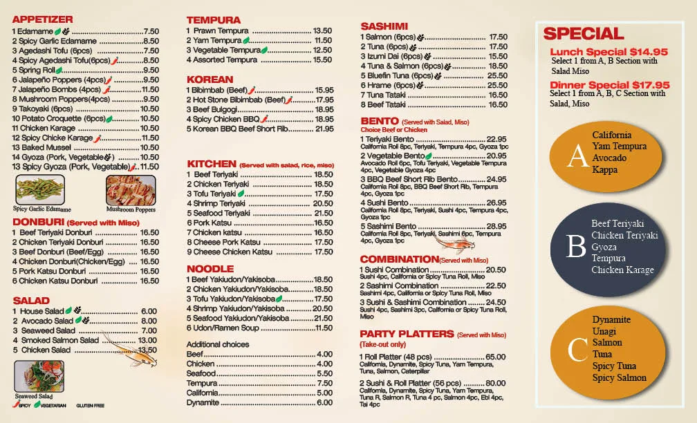 Menu, Hills Kitchen Korean & Japanese Cuisine