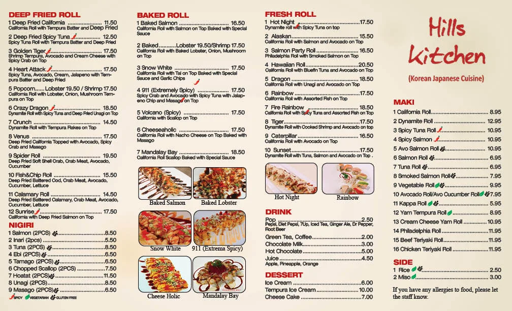 Menu, Hills Kitchen Korean & Japanese Cuisine