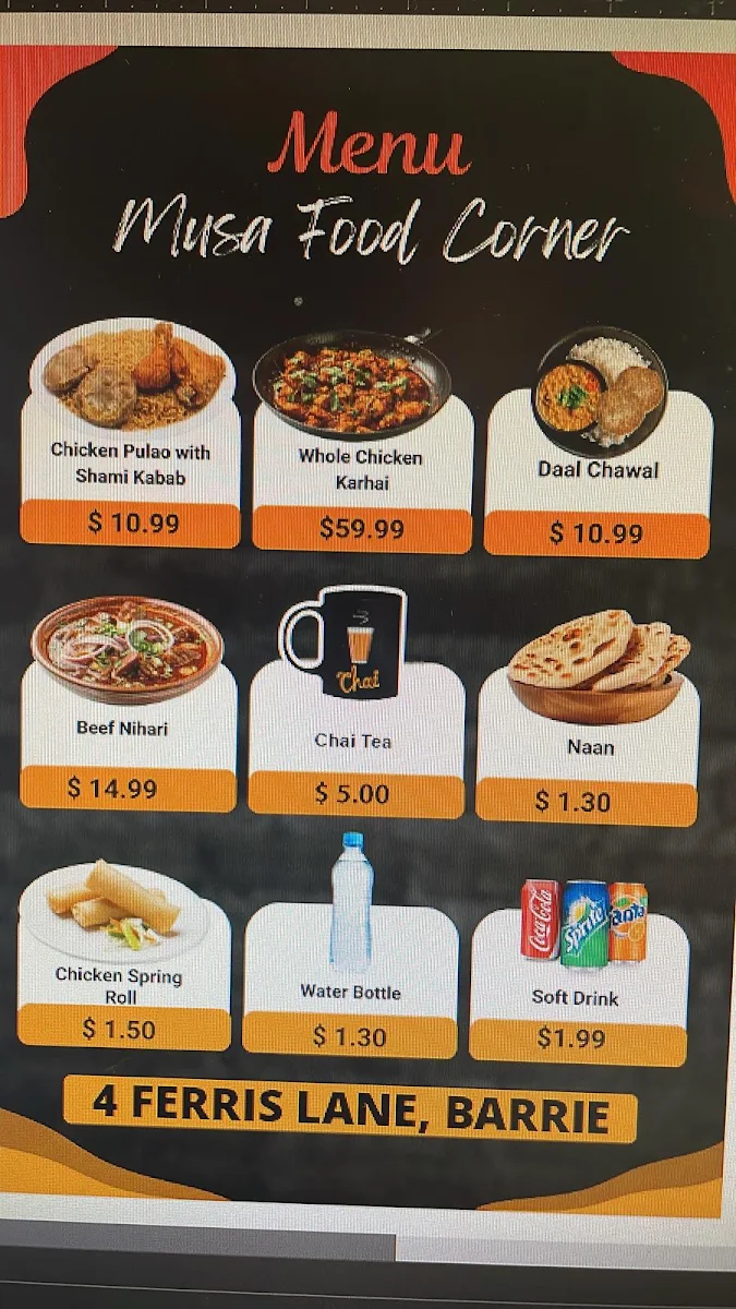 Menu, Barrie halal Food By M.Musa
