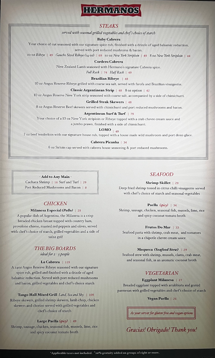 Menu, Hermanos Restaurant & Wine Bar