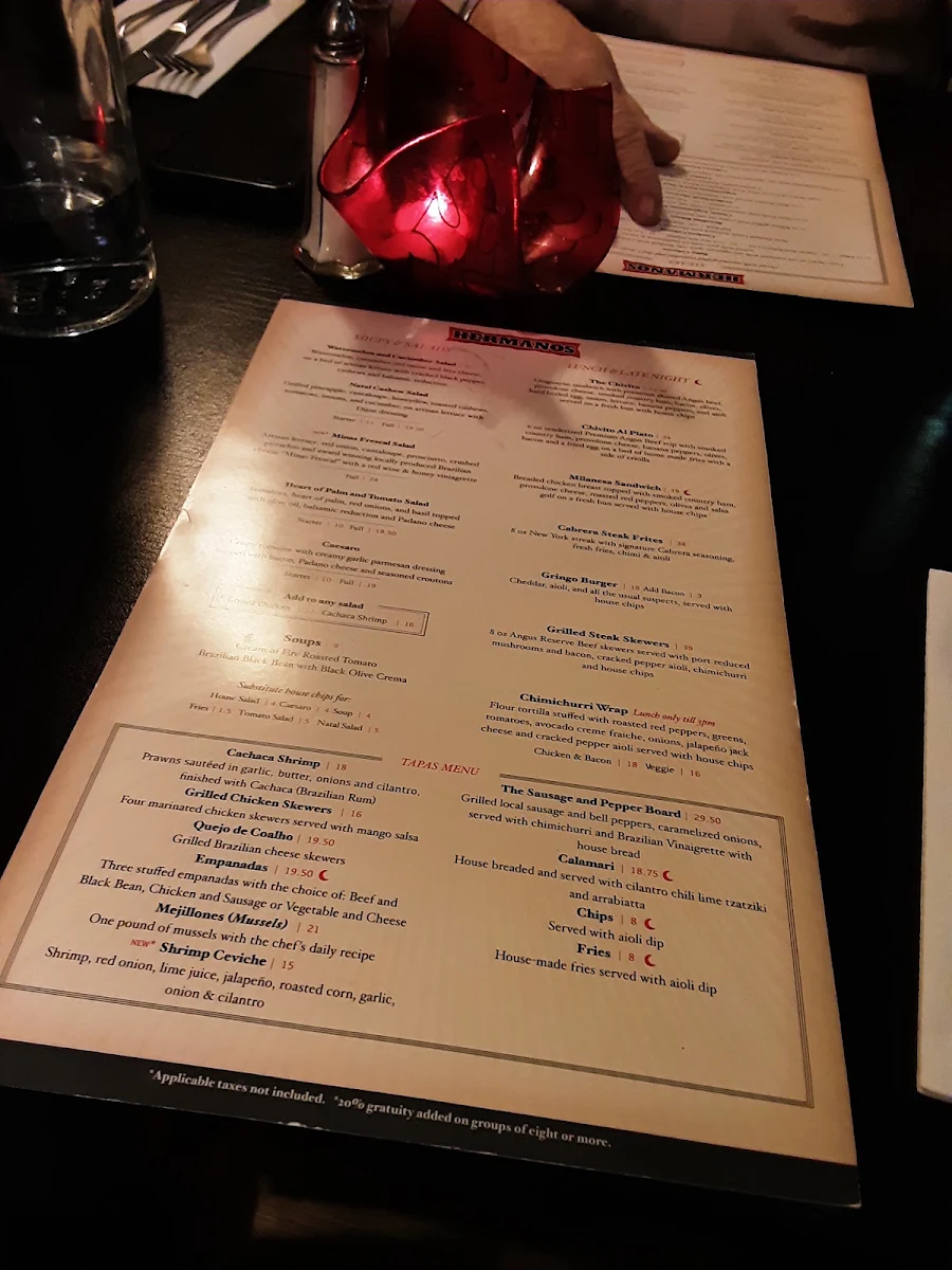 Menu, Hermanos Restaurant & Wine Bar